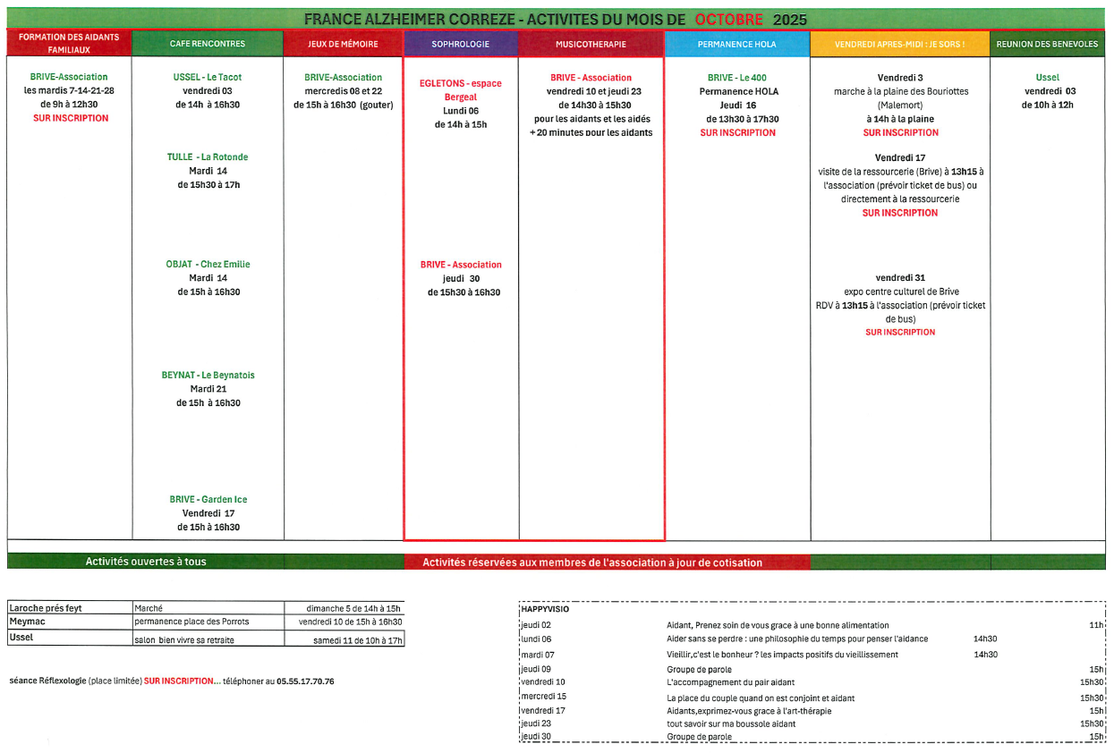 Planning octobre 2025